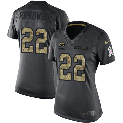 Women's Limited Aaron Ripkowski Nike Jersey Black - #22 2016 Salute to Service NFL Green Bay Packers
